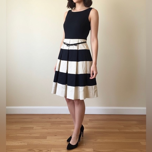 Kate Spade Black Cream Designer Dress Sleeveless Size 4 Luxury Audrey Hepburn